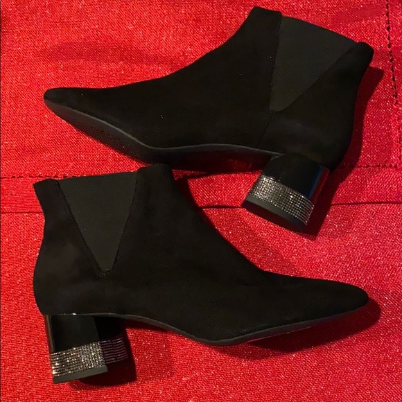 GeoxCrystal Sparkling Heels Black Suede Booties NeverUsed
